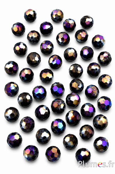 Perle di vetro sfaccettate - Ø 10 mm - nero iridescente